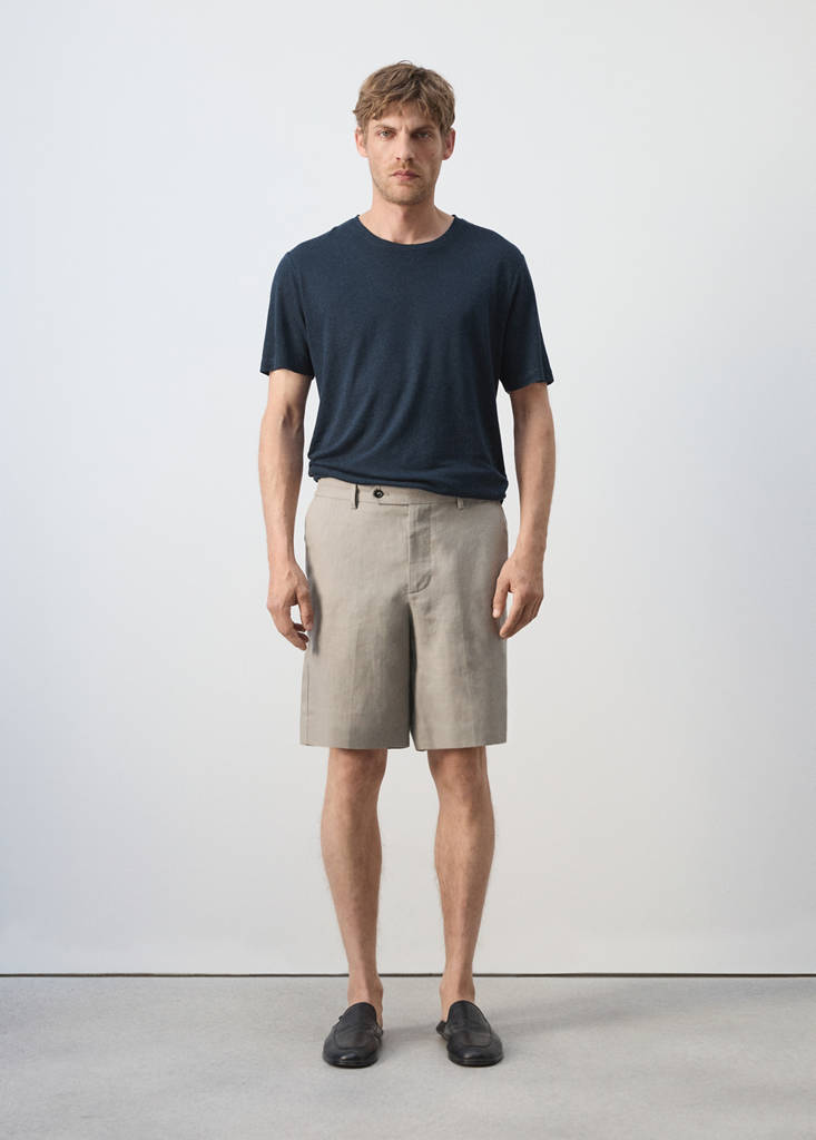 Linen blend slim fit T-shirt — Navy