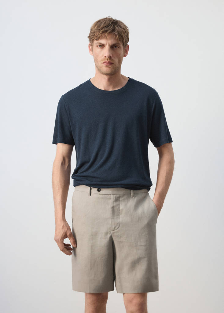 Linen blend slim fit T-shirt — Navy
