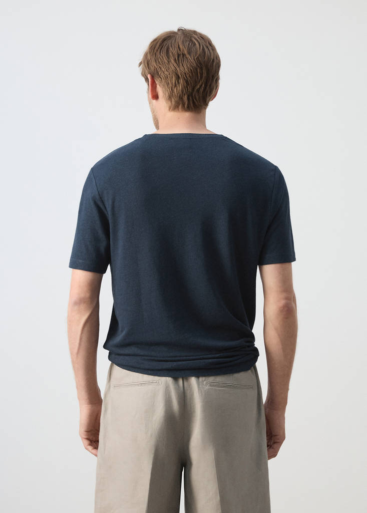 Linen blend slim fit T-shirt — Navy