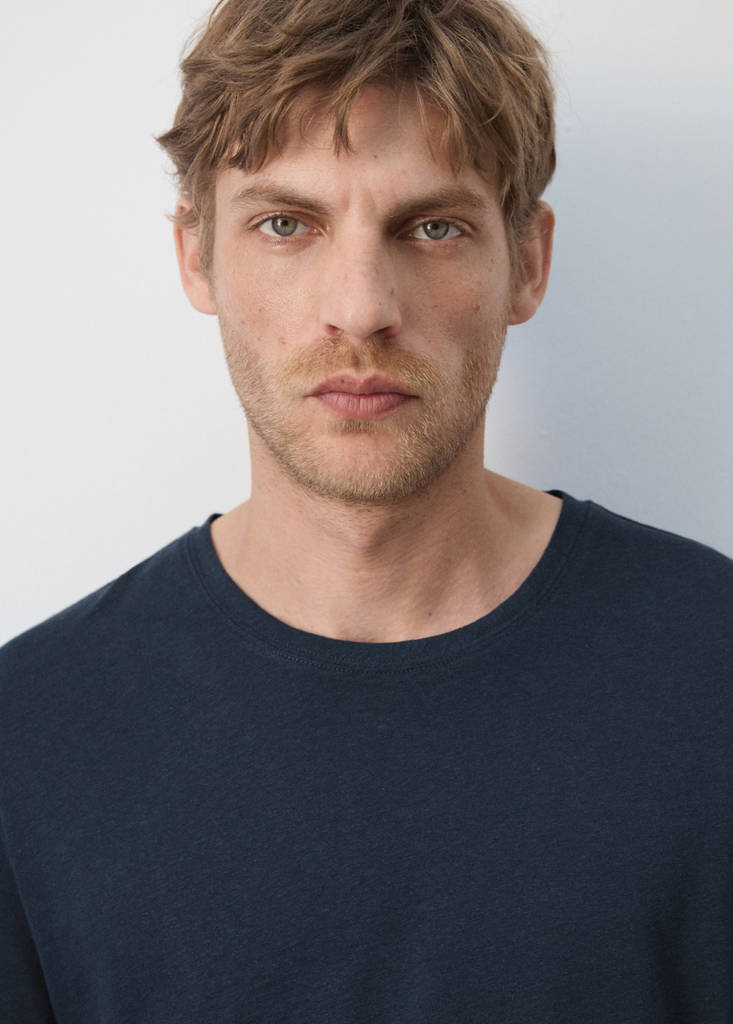 Linen blend slim fit T-shirt — Navy