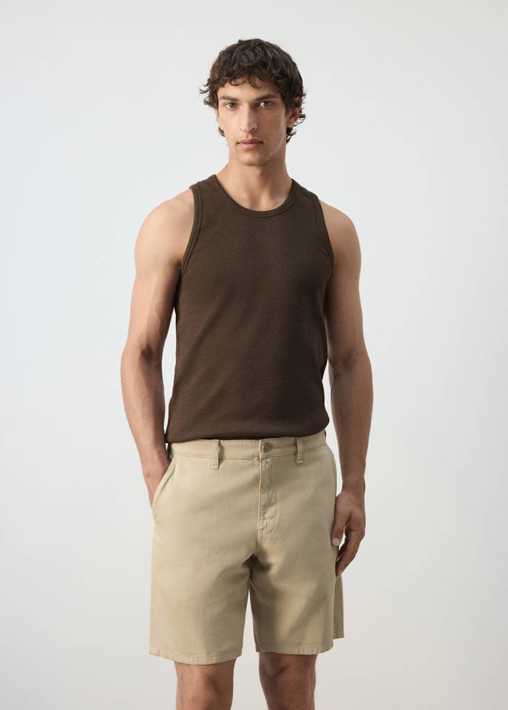Slim-fit cotton tank top — Brown