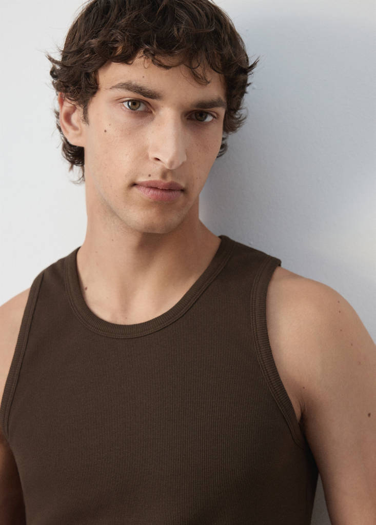 Slim-fit cotton tank top — Brown