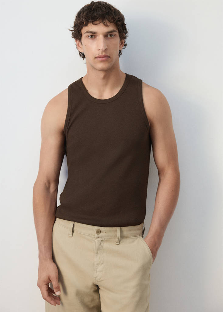 Slim-fit cotton tank top — Brown
