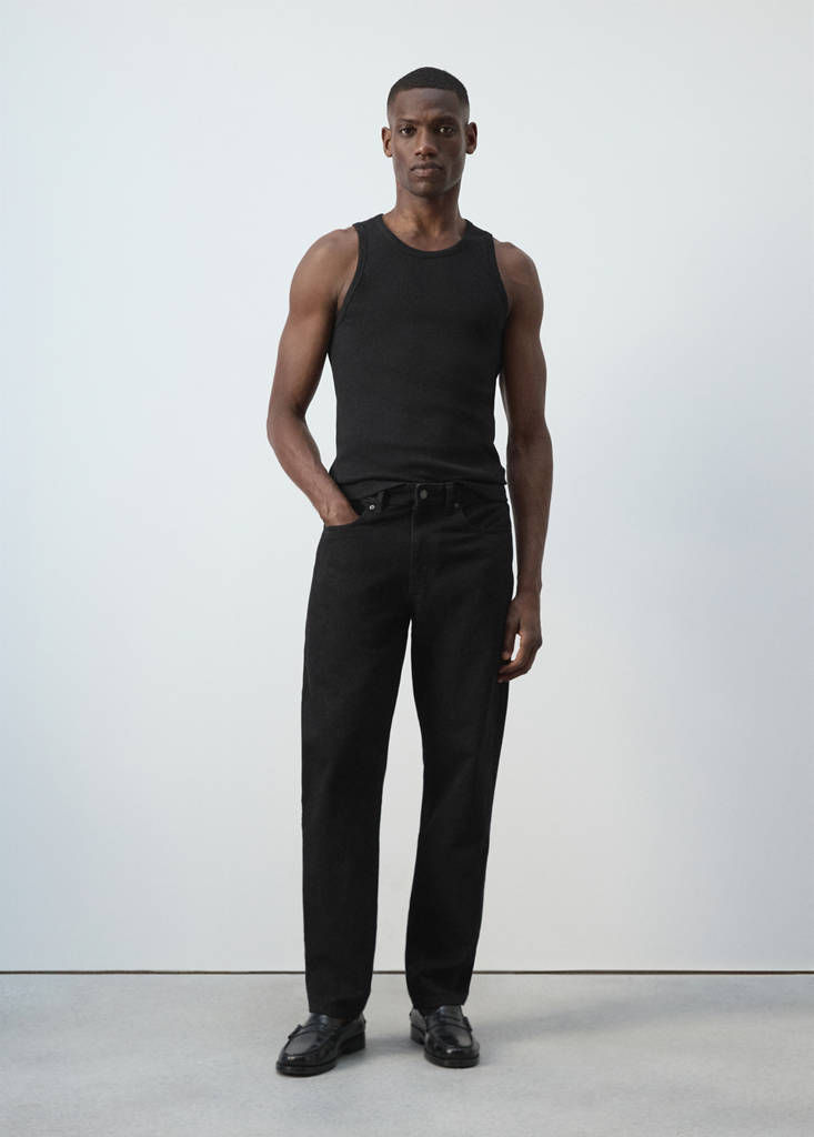 Slim-fit cotton tank top — Black