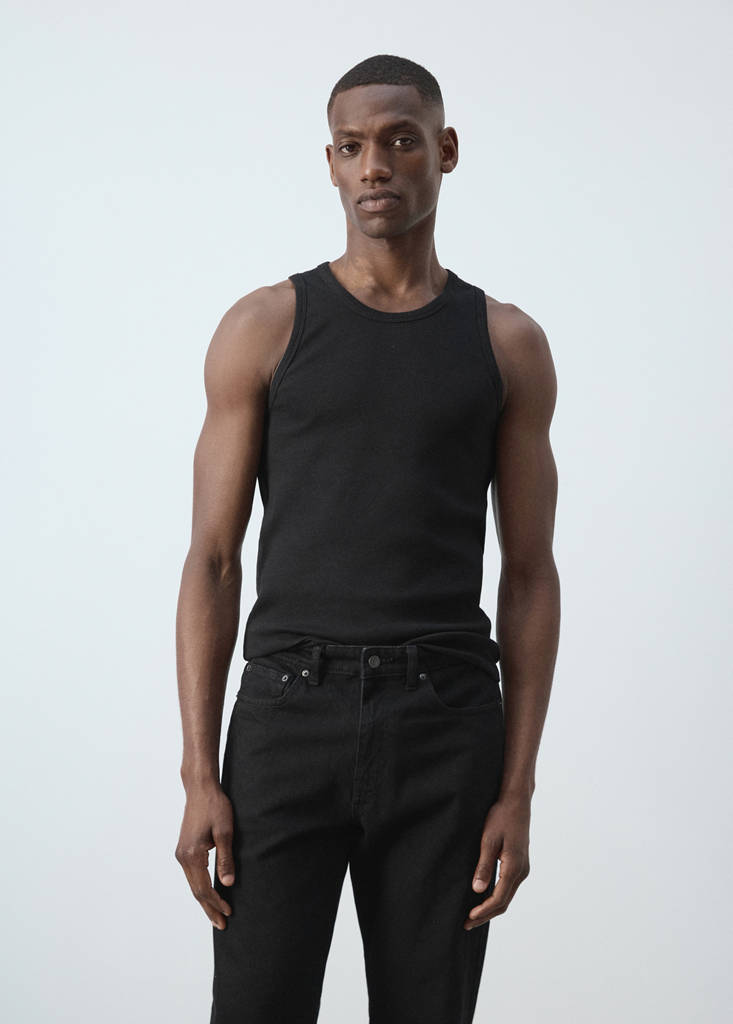Slim-fit cotton tank top — Black