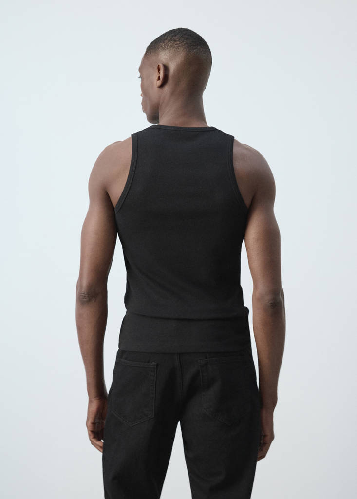 Slim-fit cotton tank top — Black