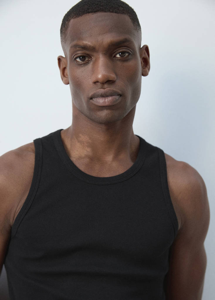 Slim-fit cotton tank top — Black