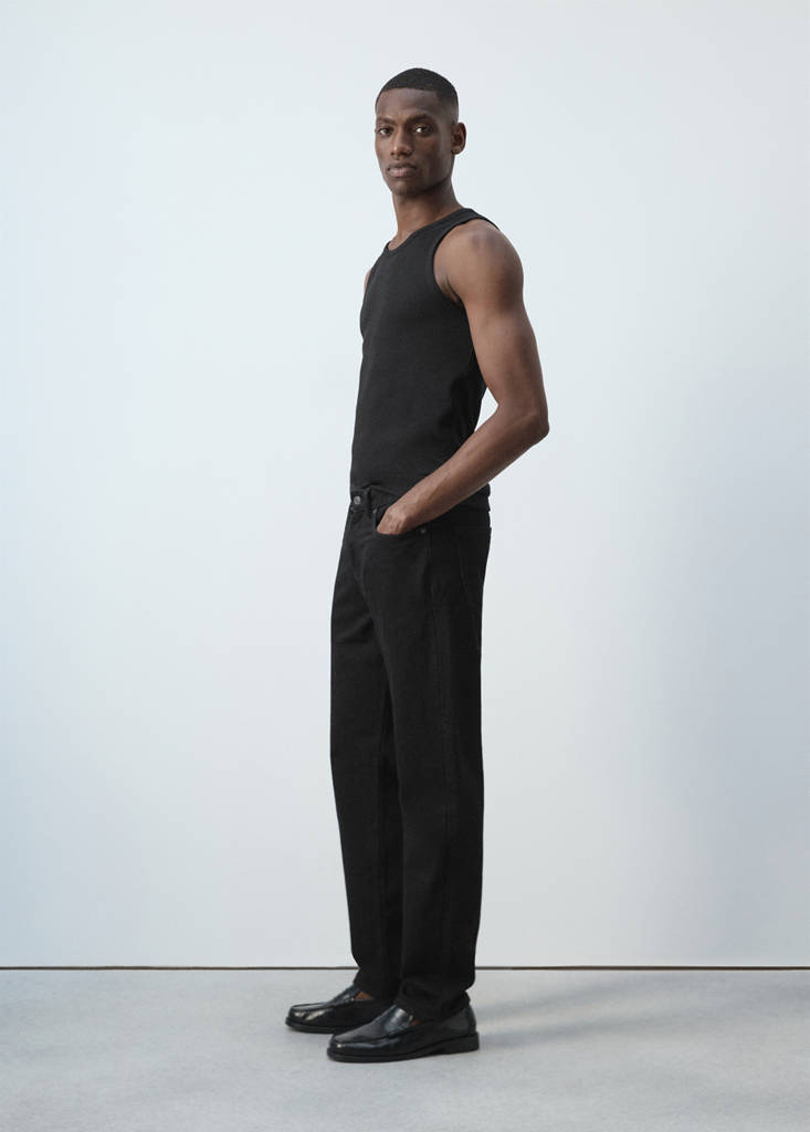 Slim-fit cotton tank top — Black