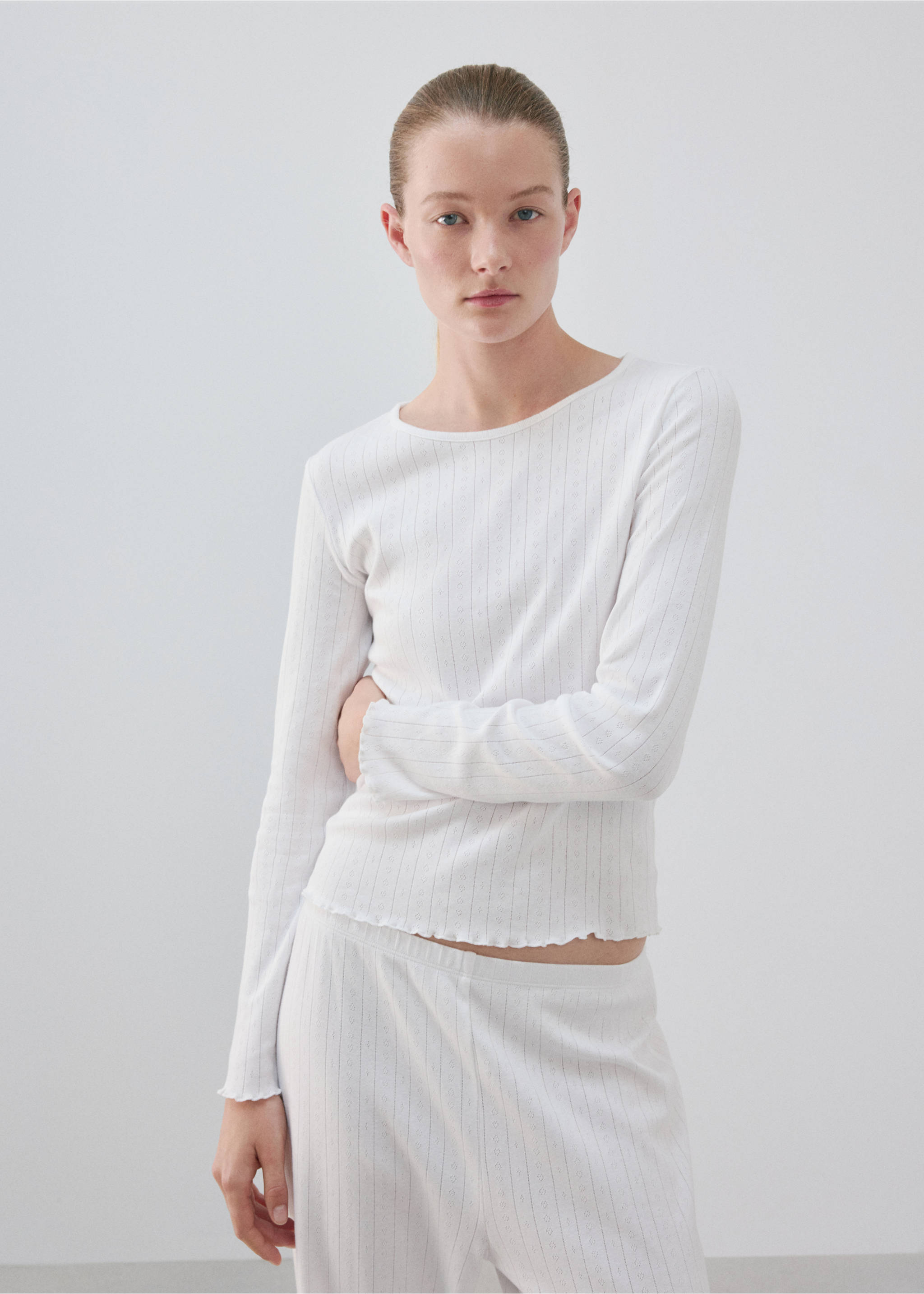 Pyjama deux pièces coton maille lâche - Détail de l'article 1, Blanc. Ref: 37011439-00.