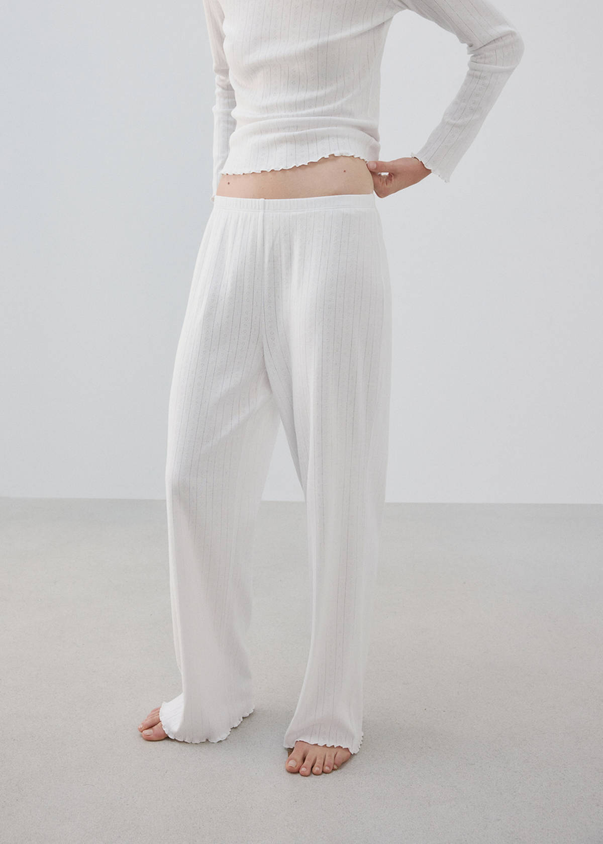 Two-piece openwork cotton pyjamas — White