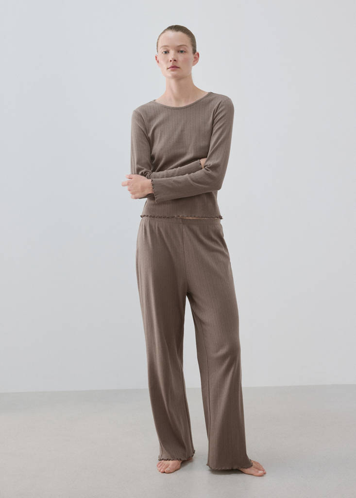 Two-piece openwork cotton pyjamas — Medium Brown
