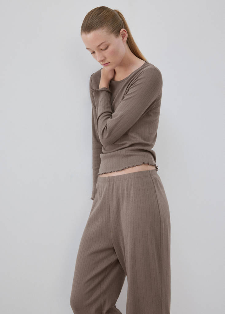 Two-piece openwork cotton pyjamas — Medium Brown