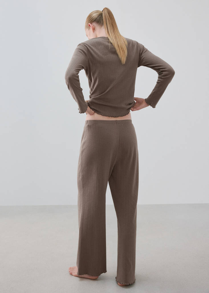 Two-piece openwork cotton pyjamas — Medium Brown