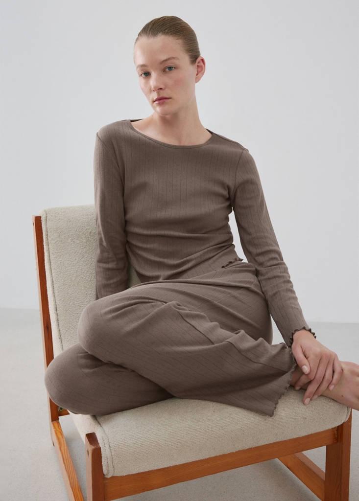 Two-piece openwork cotton pyjamas — Medium Brown