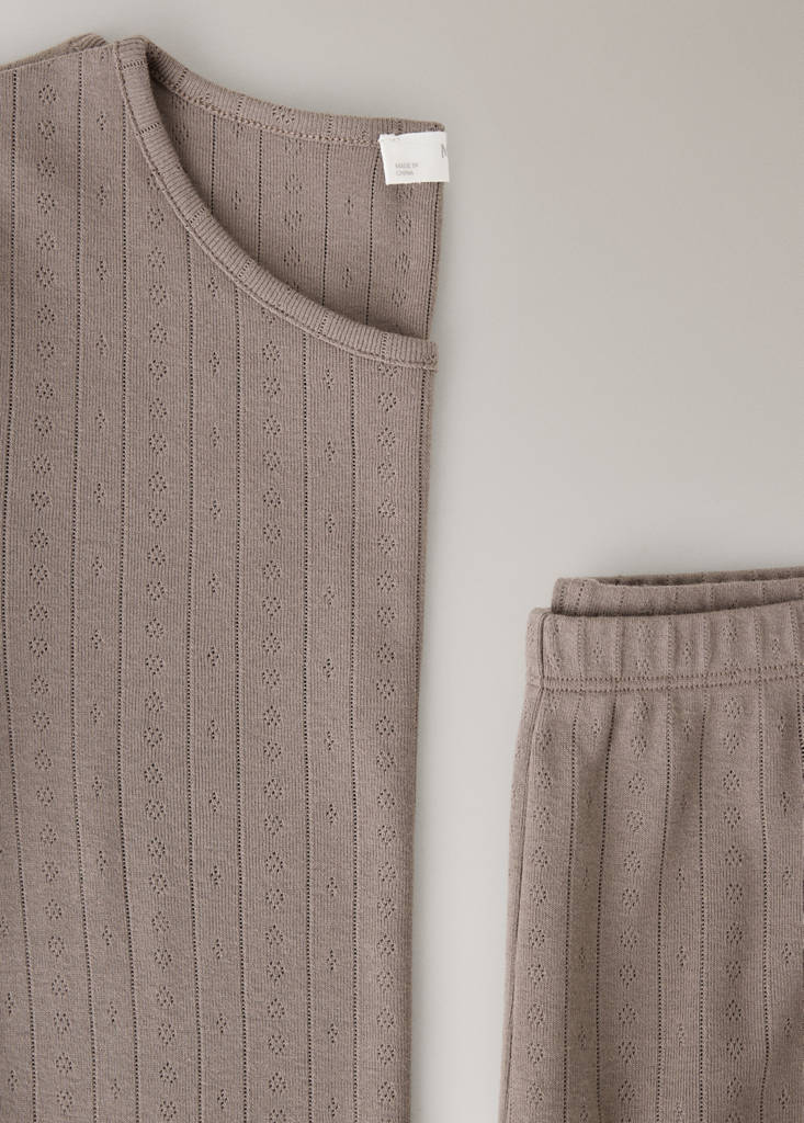 Two-piece openwork cotton pyjamas — Medium Brown