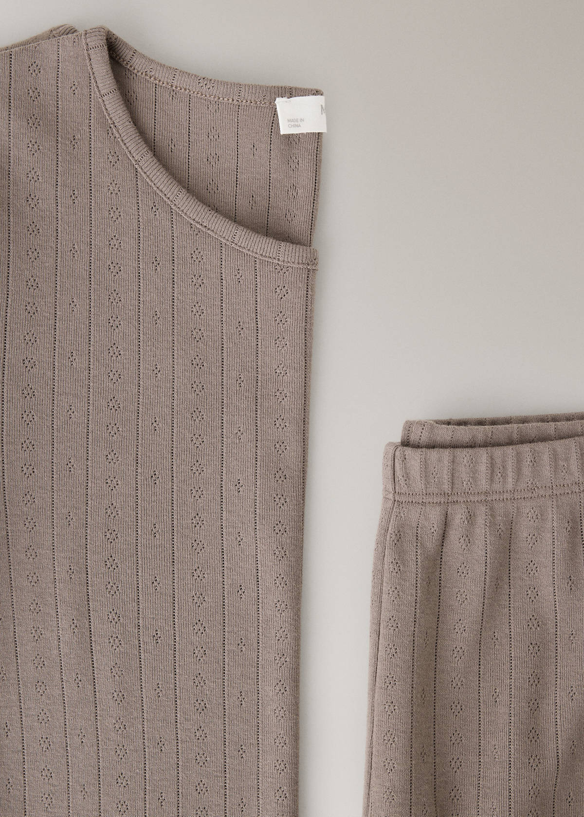 Two-piece openwork cotton pyjamas — Medium Brown