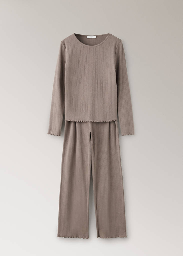 Two-piece openwork cotton pyjamas — Medium Brown