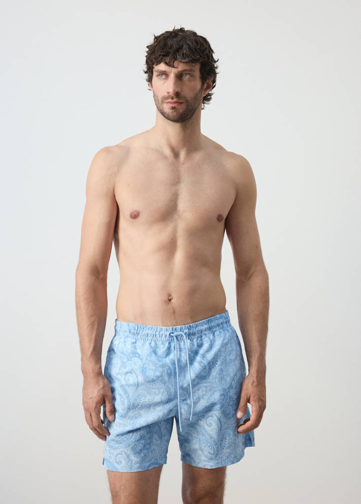 Printed drawstring swimming costume — Sky Blue