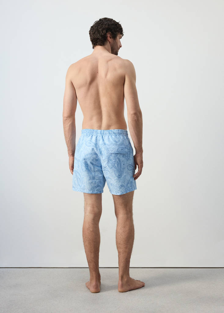 Printed drawstring swimming costume — Sky Blue