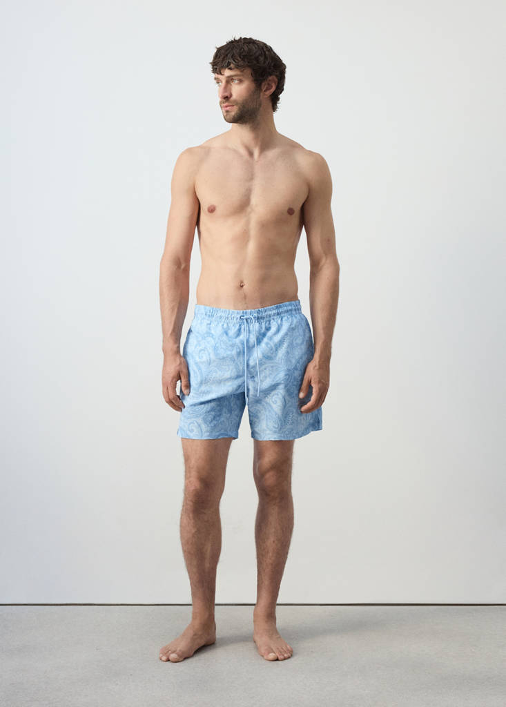Printed drawstring swimming costume — Sky Blue