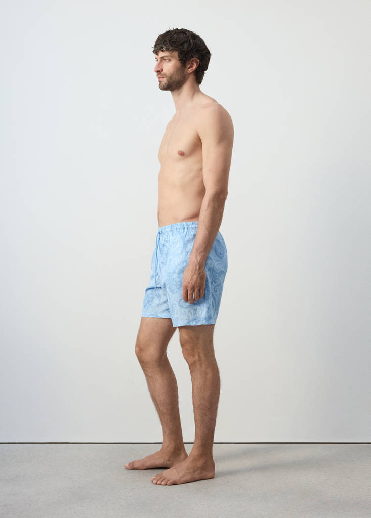 Printed drawstring swimming costume — Sky Blue