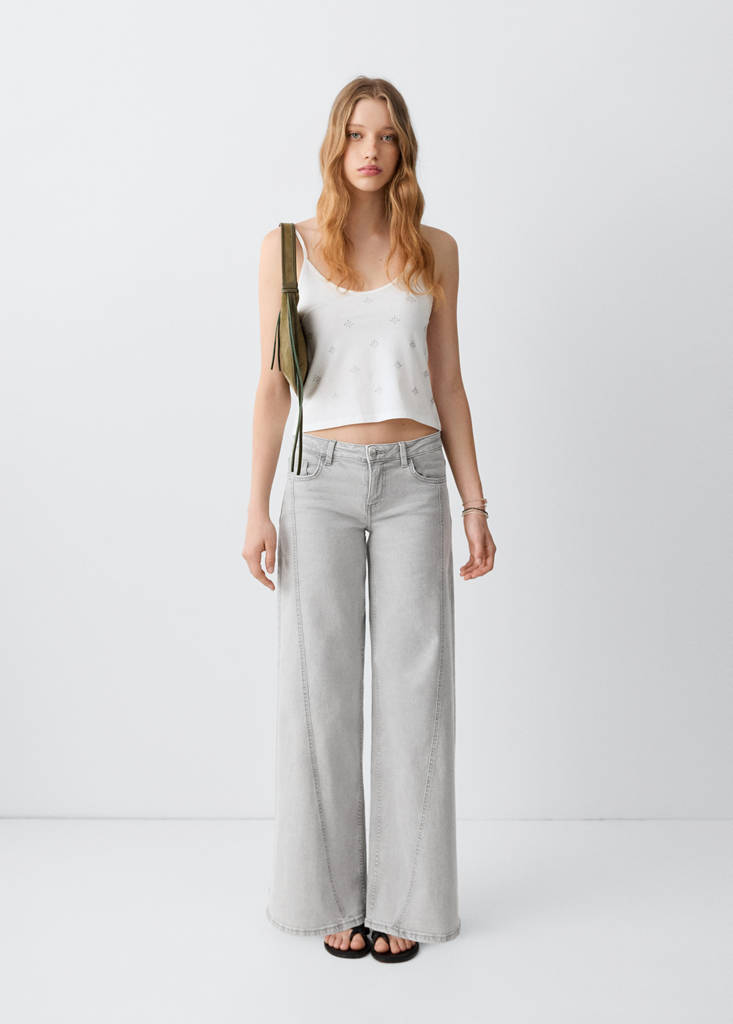 Wide-leg jeans with decorative stitching — Denim Grey