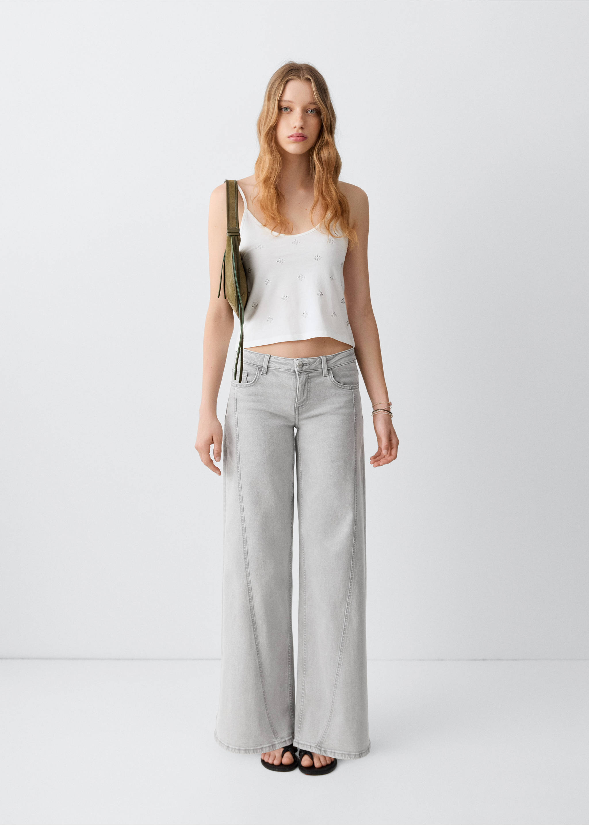 Jean low waist wide leg - Plan général, Gris denim. Ref: 37011445-00.
