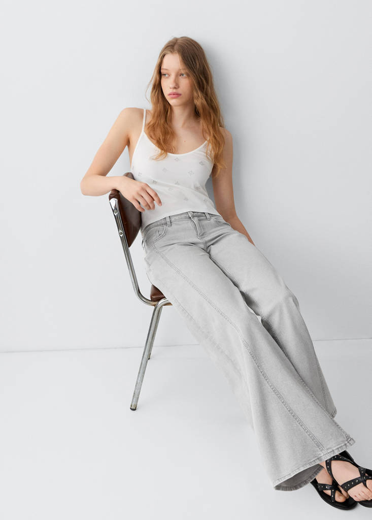 Wide-leg jeans with decorative stitching — Denim Grey