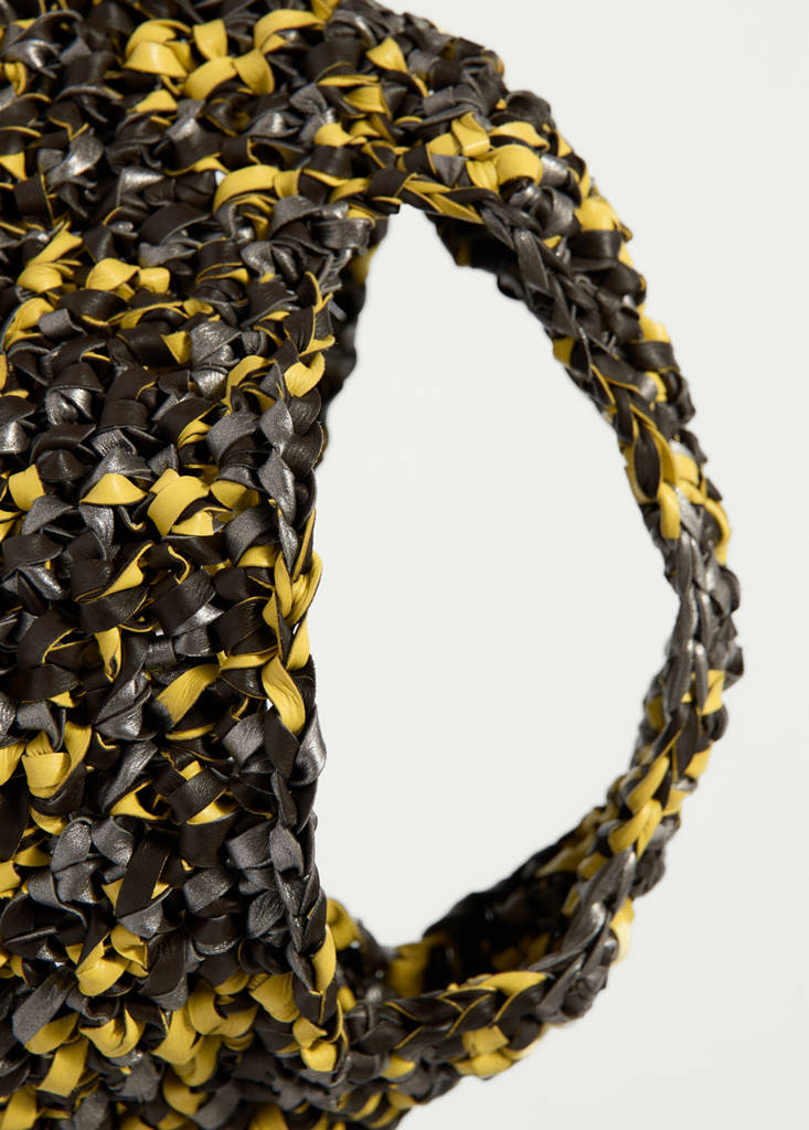 Handmade woven leather handbag — Lime
