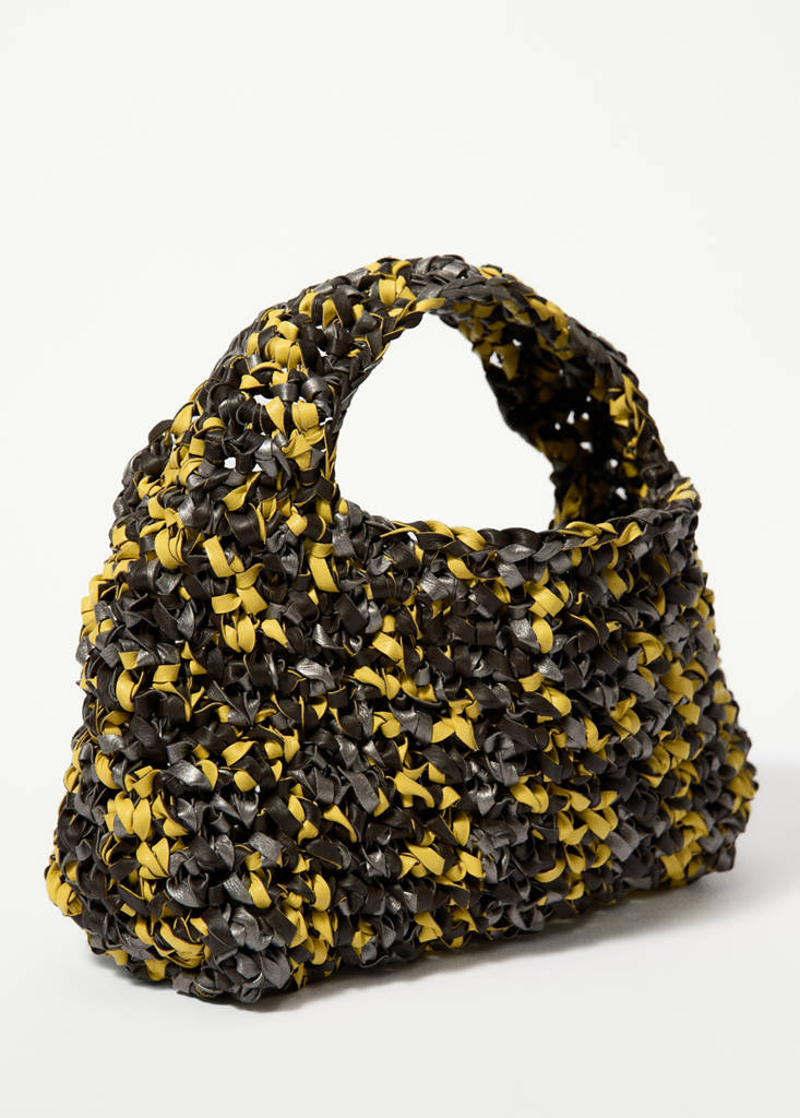 Handmade woven leather handbag — Lime