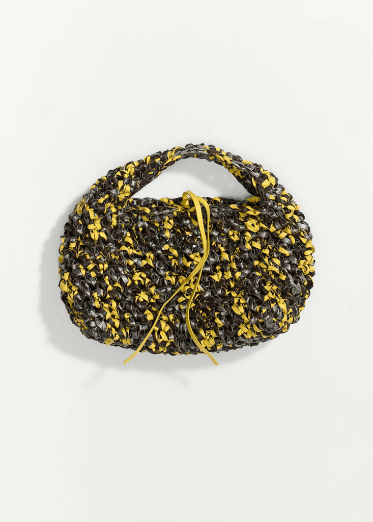 Handmade woven leather handbag — Lime