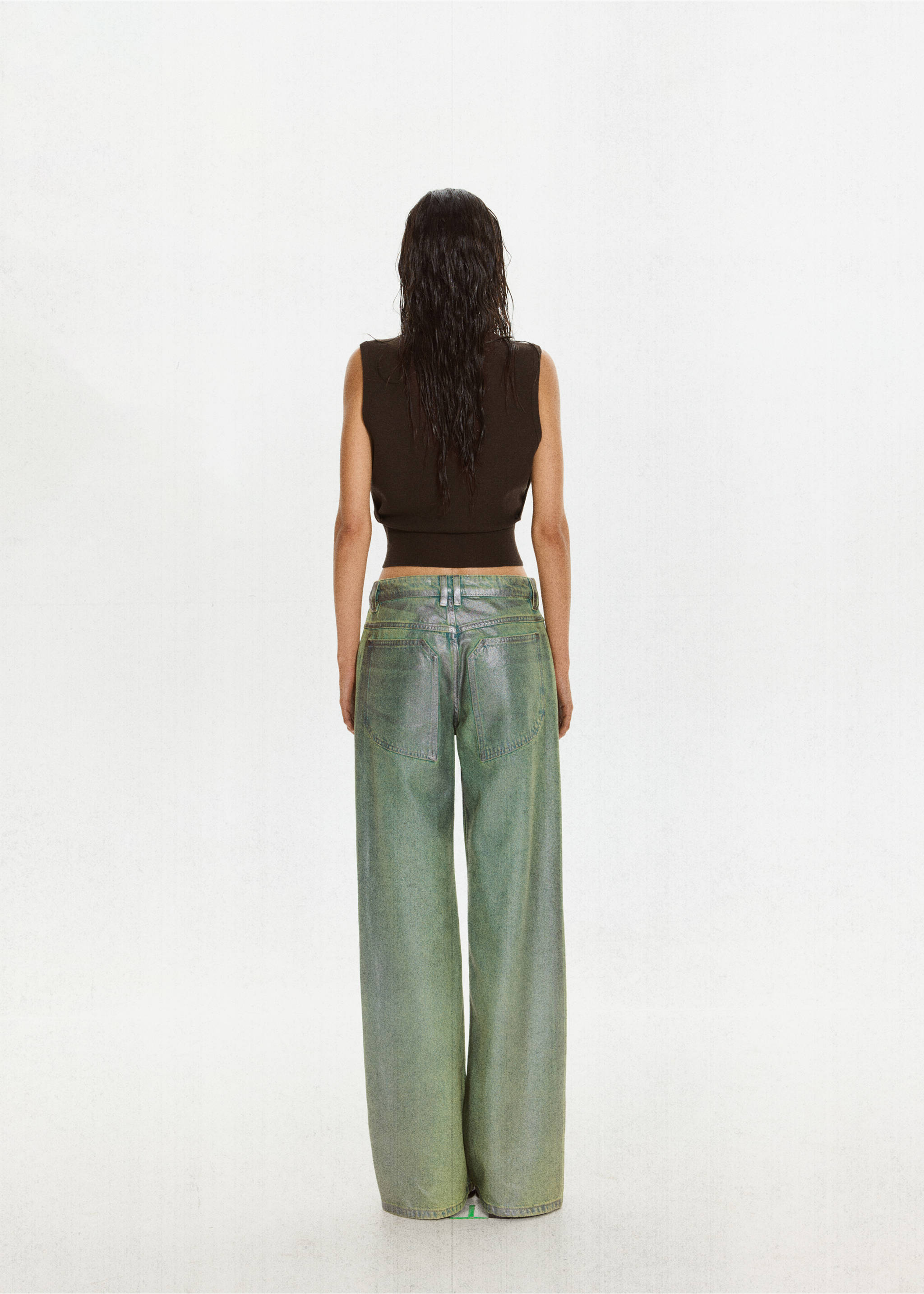 Jean droit foil - Verso de l’article, Vert. Ref: 37011454-00.