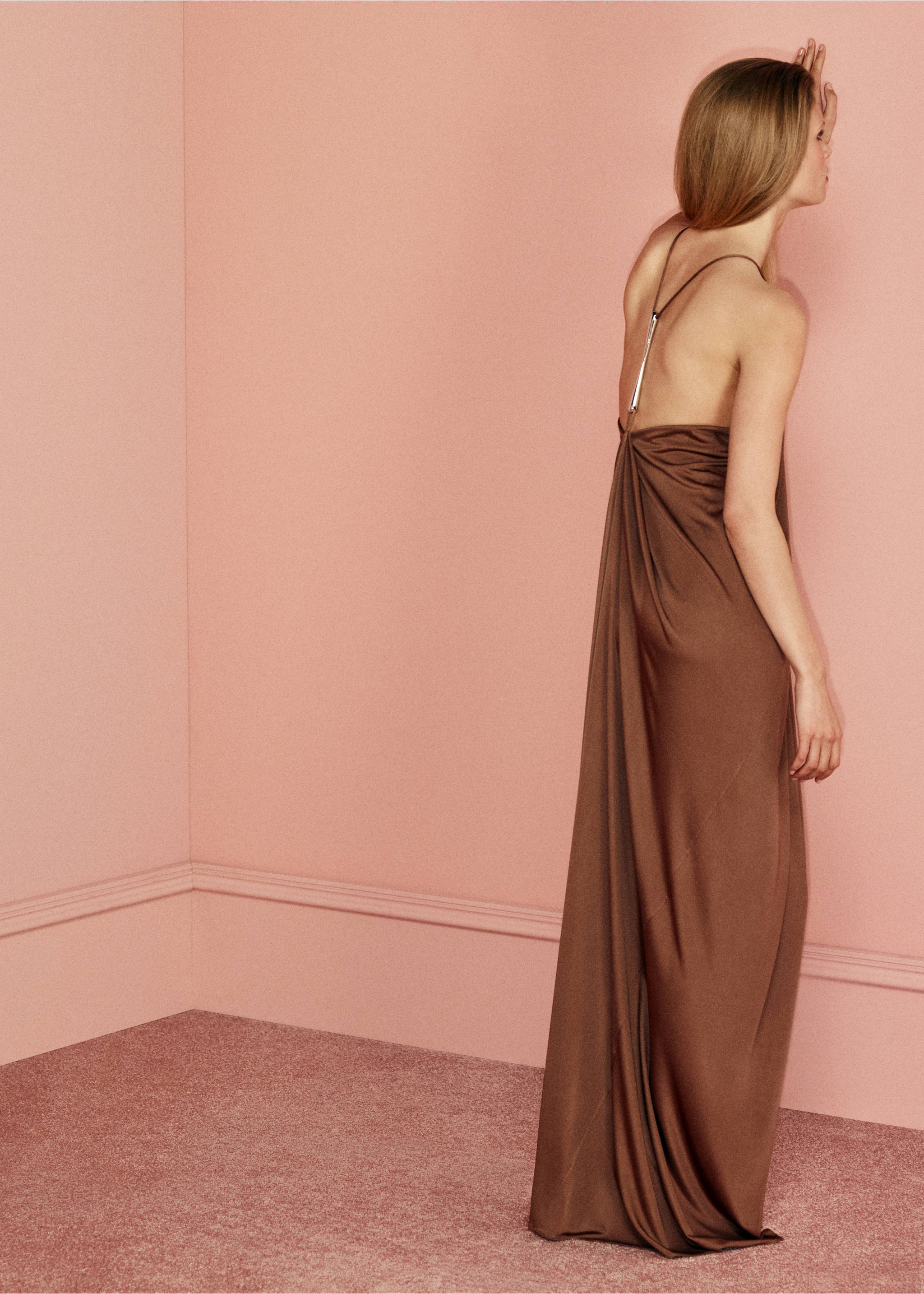 Draped open-back dress - Reverse of the article, Brown. Ref: 37011455-00.