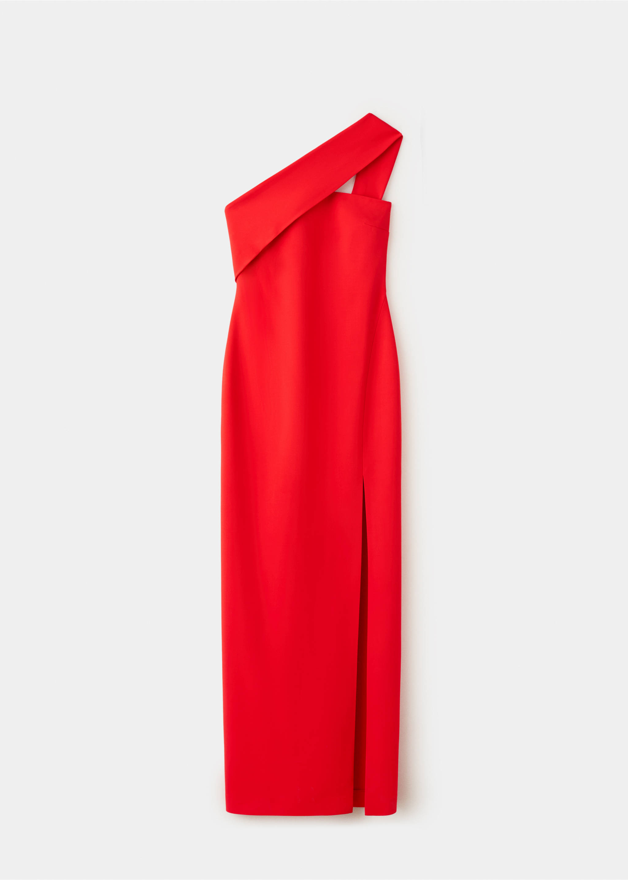 Asymmetric neckline dress with opening - Article without model, Red. Ref: 37011458-00.
