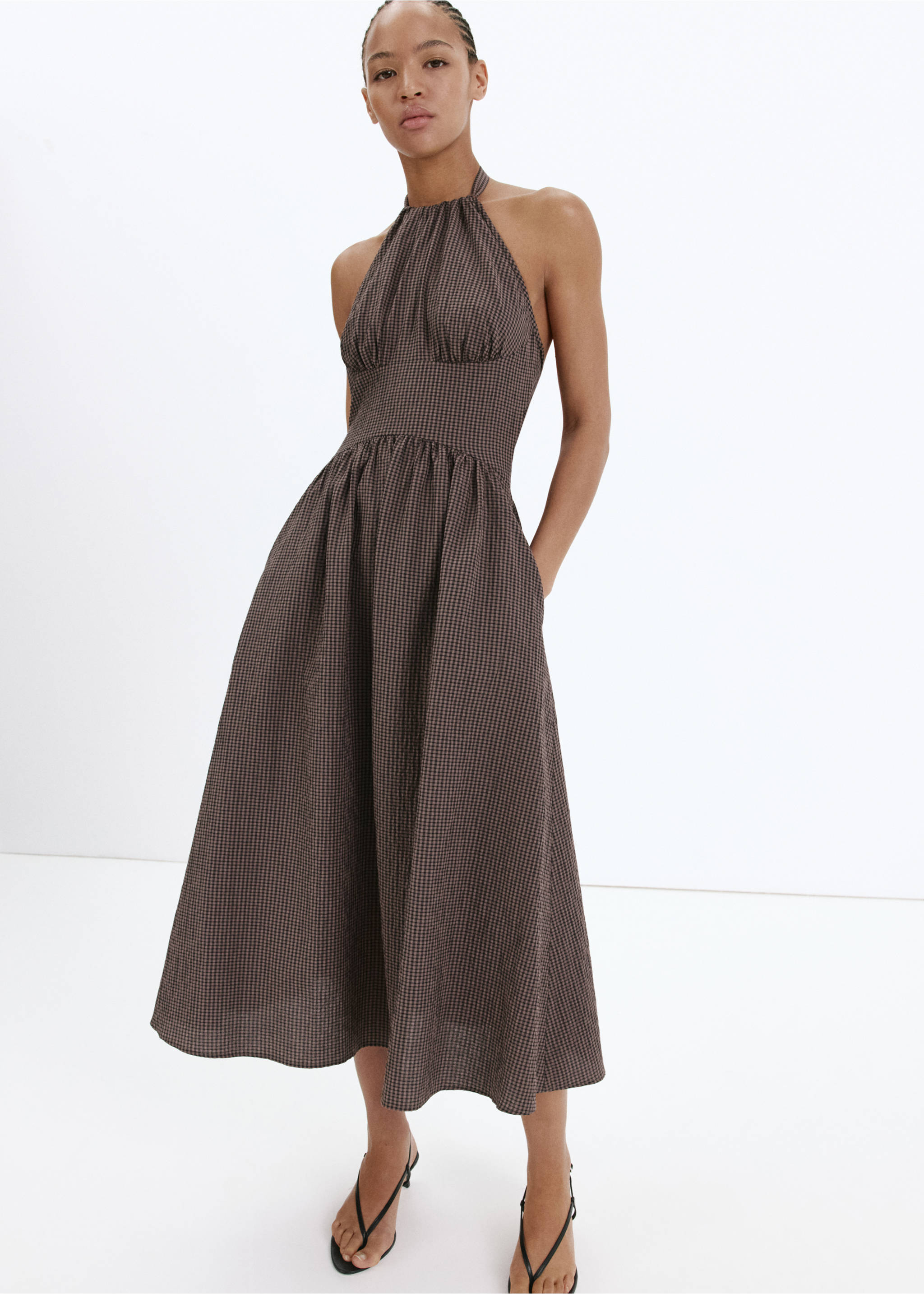Gingham halter dress - General plane, Brown. Ref: 37011460-00.