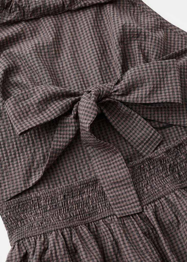 Gingham check halter dress — Brown