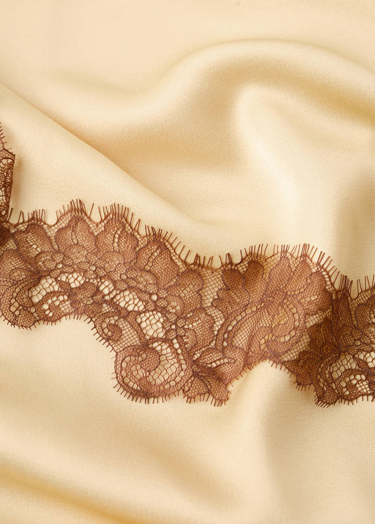 Satin lace dress with lace trim — Pastel Yellow