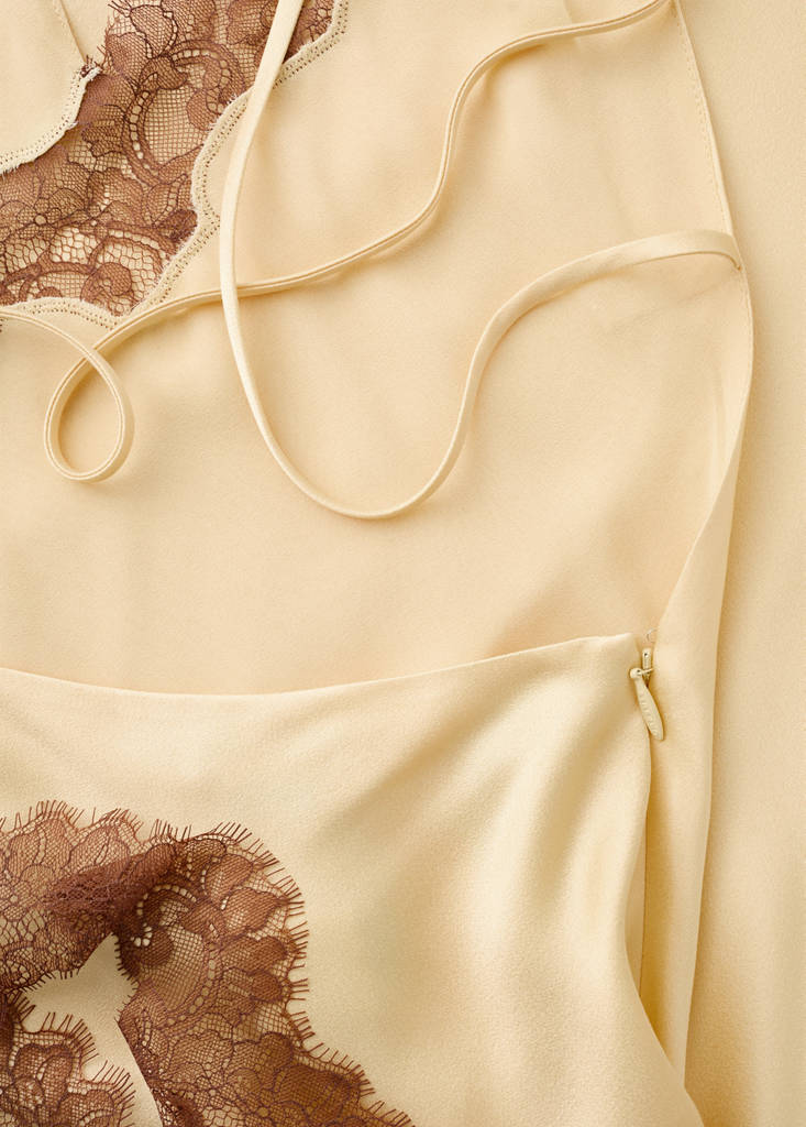 Satin lace dress with lace trim — Pastel Yellow