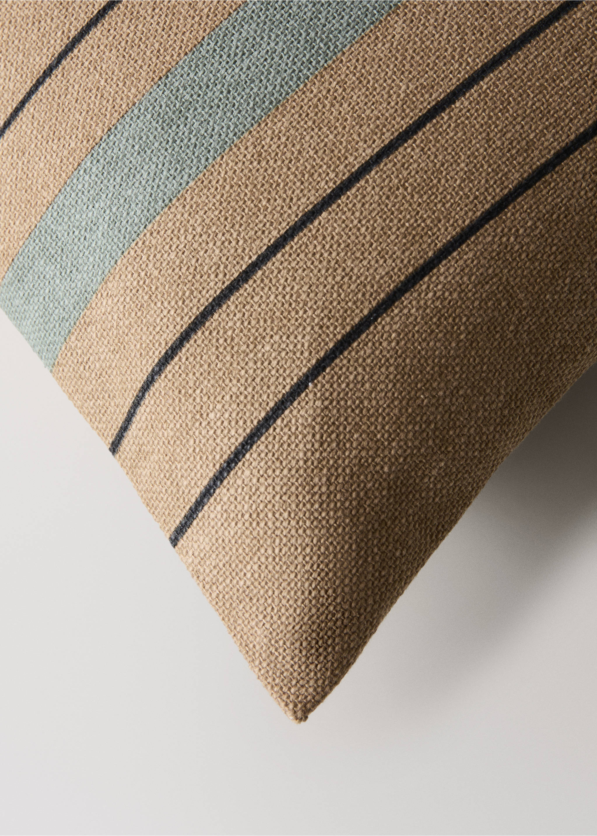 Cotton cushion cover with printed stripes 45x45 cm - Details of the article 1, Mint Green. Ref: 37011473-00.