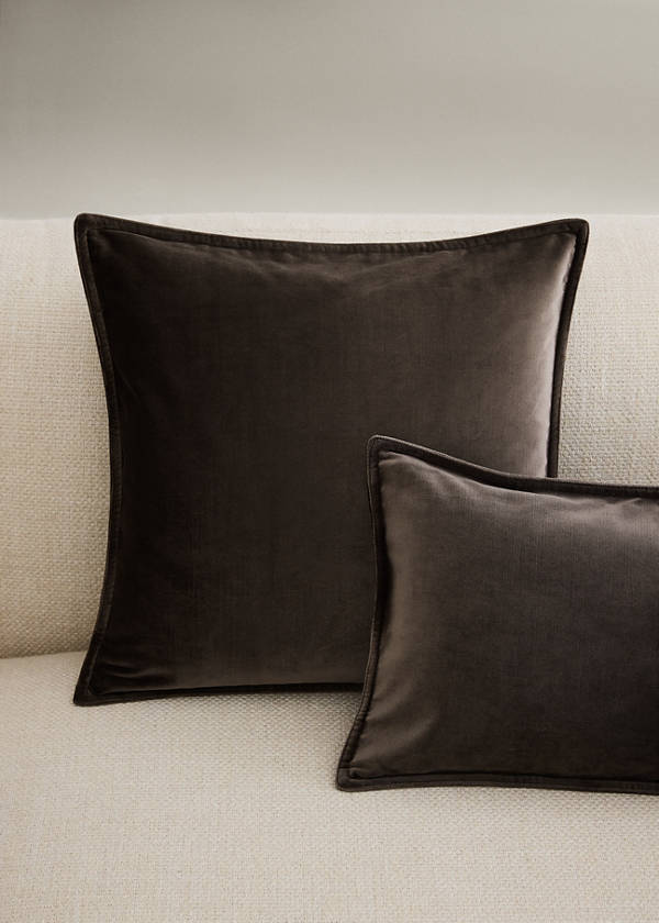Velvet-effect cushion cover 45x45 cm — Brown