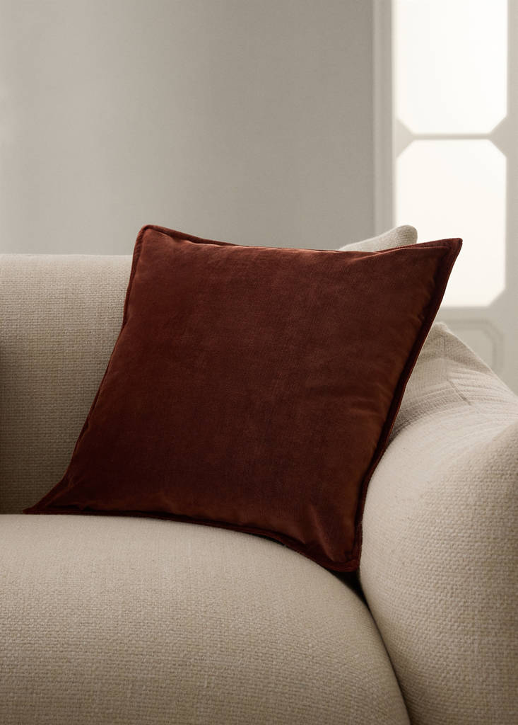Velvet-effect cushion cover 45x45 cm — Russet