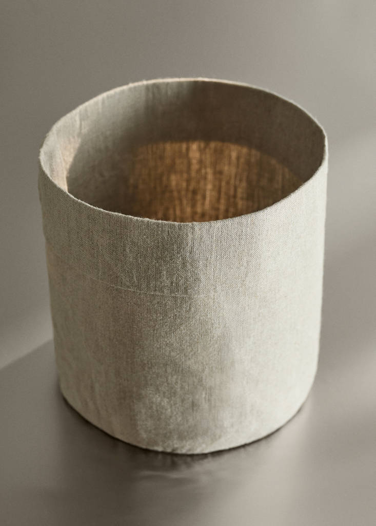 Washed linen Panama basket — Light/Pastel Brown