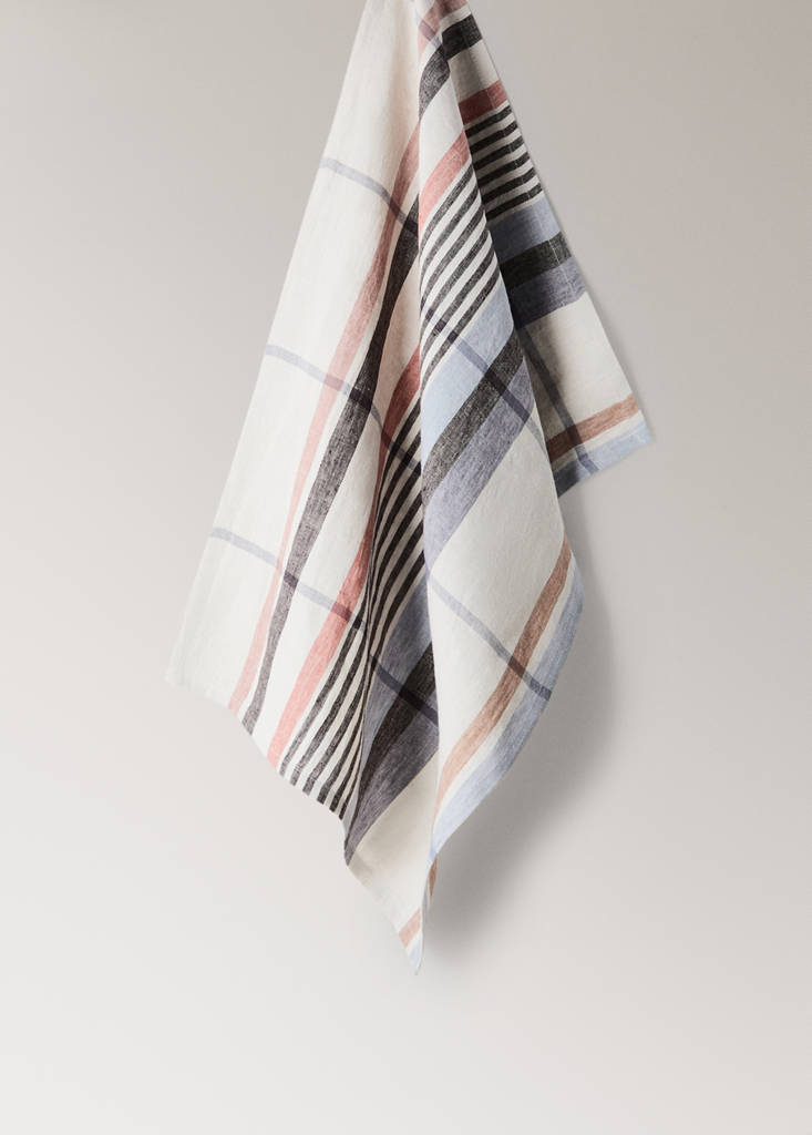 Linen check tea towel — Light/Pastel Grey