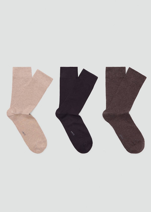 3-pack long cotton socks — Brown