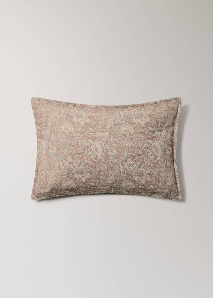 Floral print cotton-linen cushion cover 40x60 cm — Pink