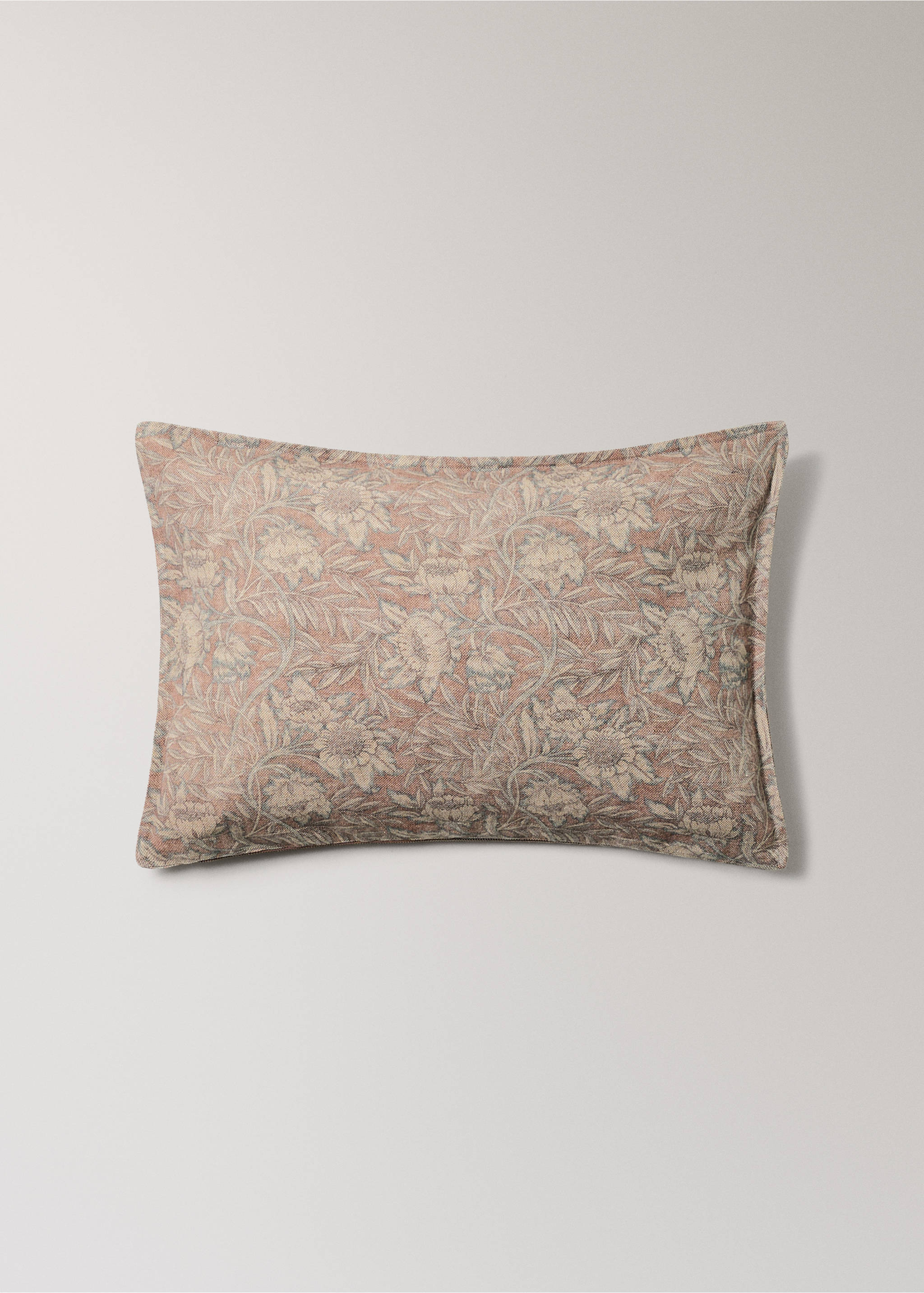 Housse de coussin en coton et lin imprimé fleuri 40 x 60 cm - Article sans modèle, Rose. Ref: 37011485-00.