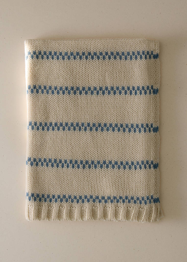 Wool-blend striped throw — Blue