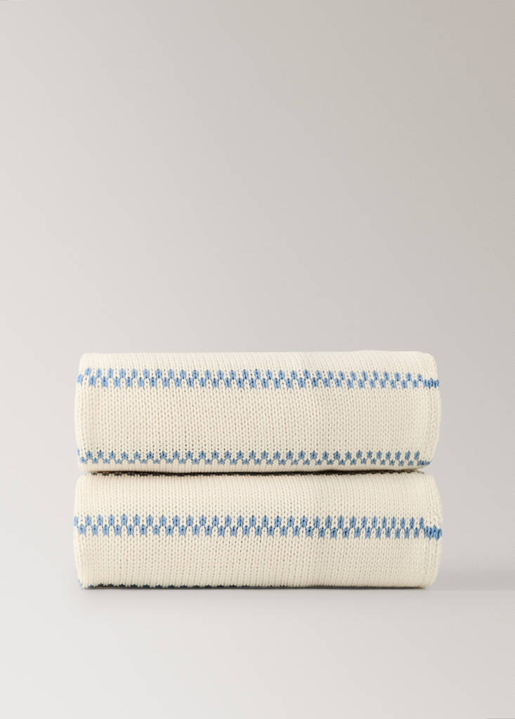 Wool-blend striped throw — Blue