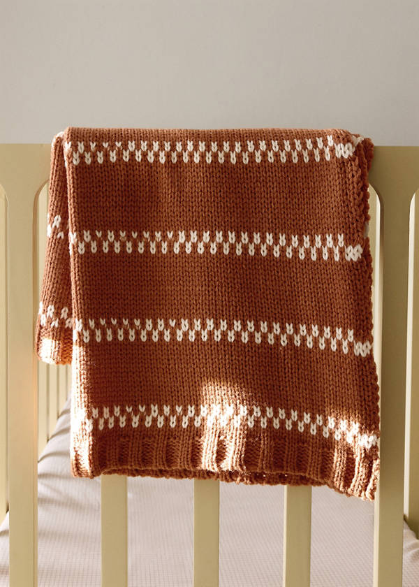 Wool-blend striped throw — Russet