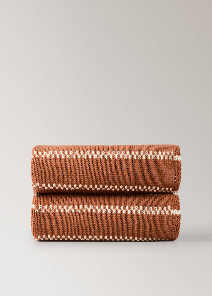 Wool-blend striped throw — Russet